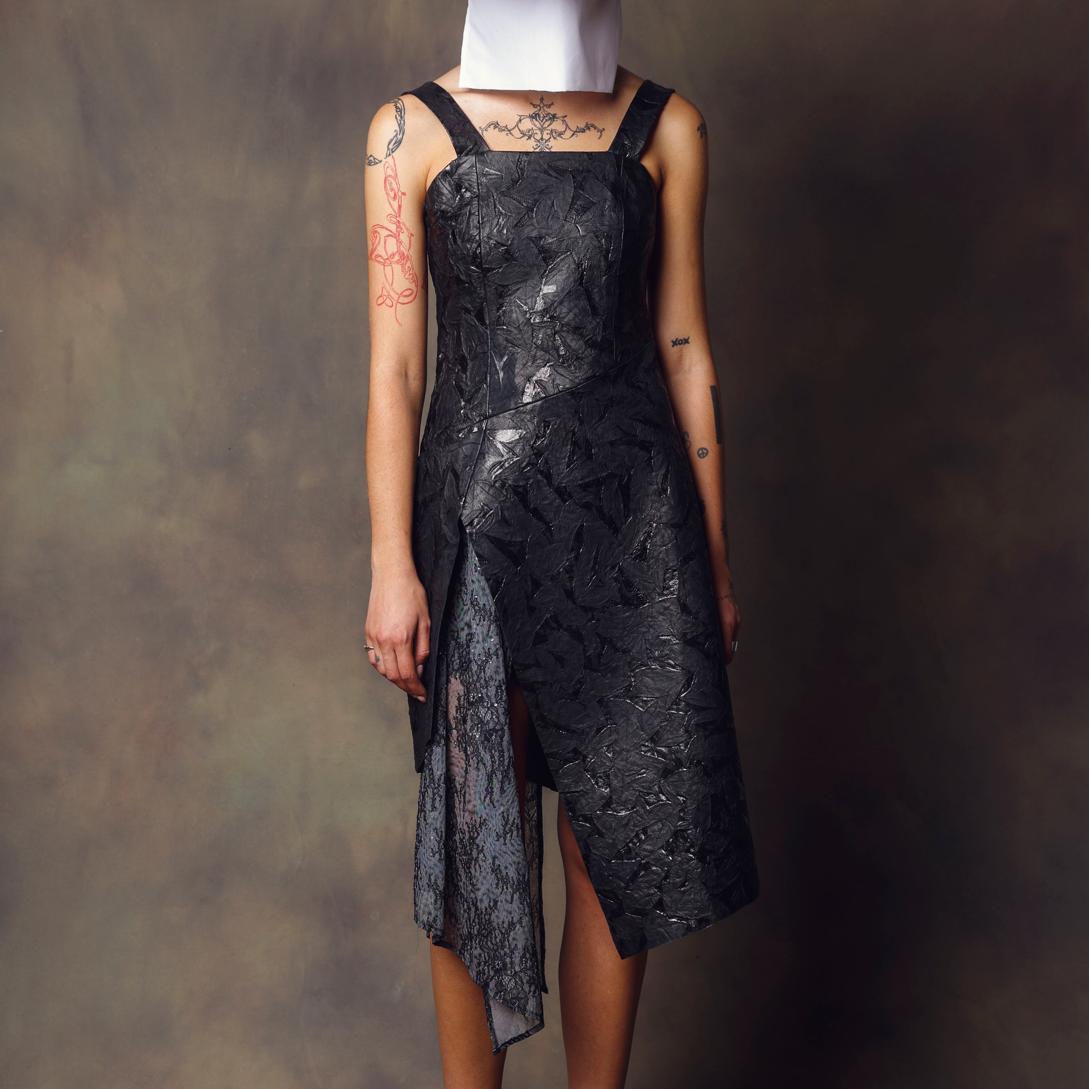 Crushed Leather Asymmetrical Dress