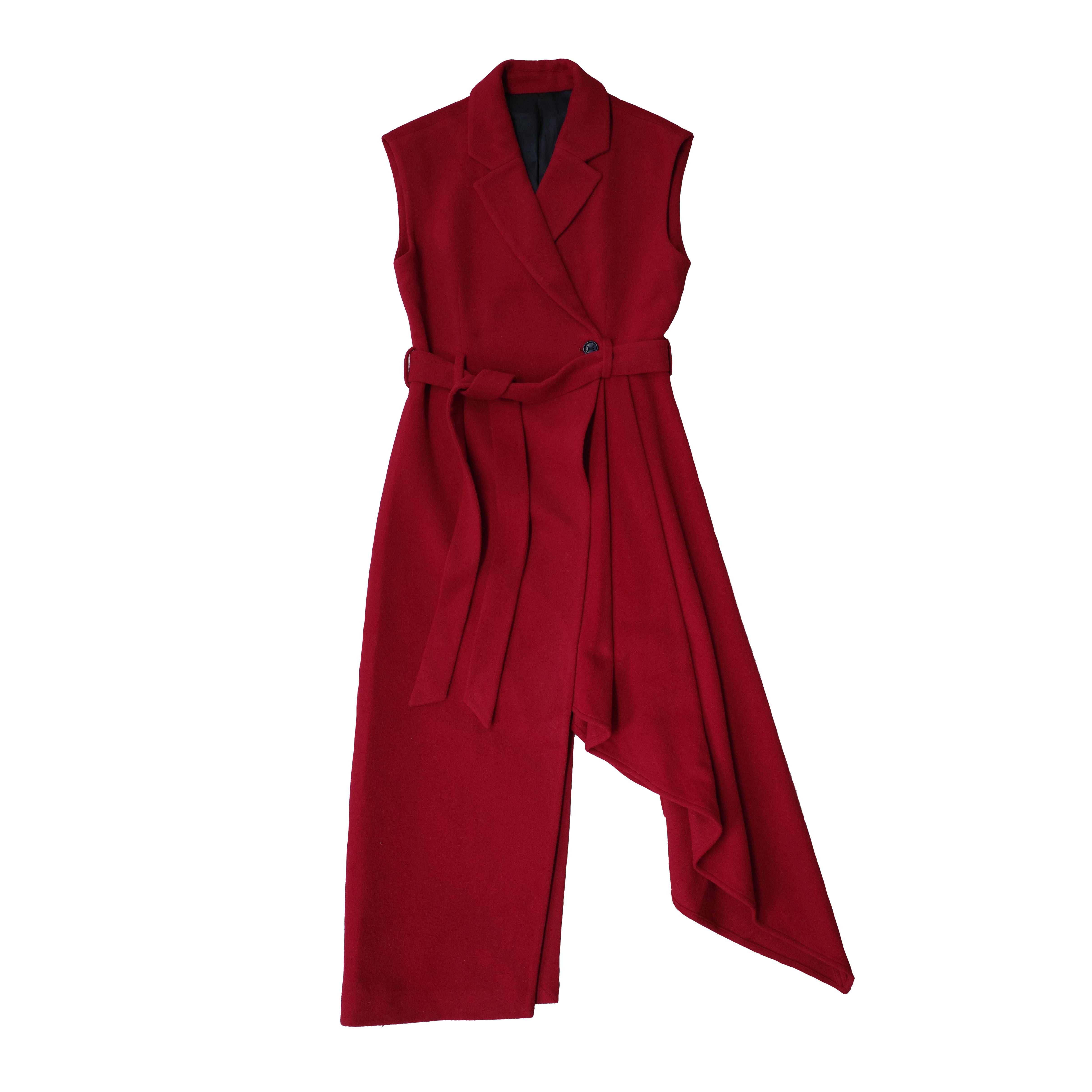 Draped Wool Coat Dress in Red