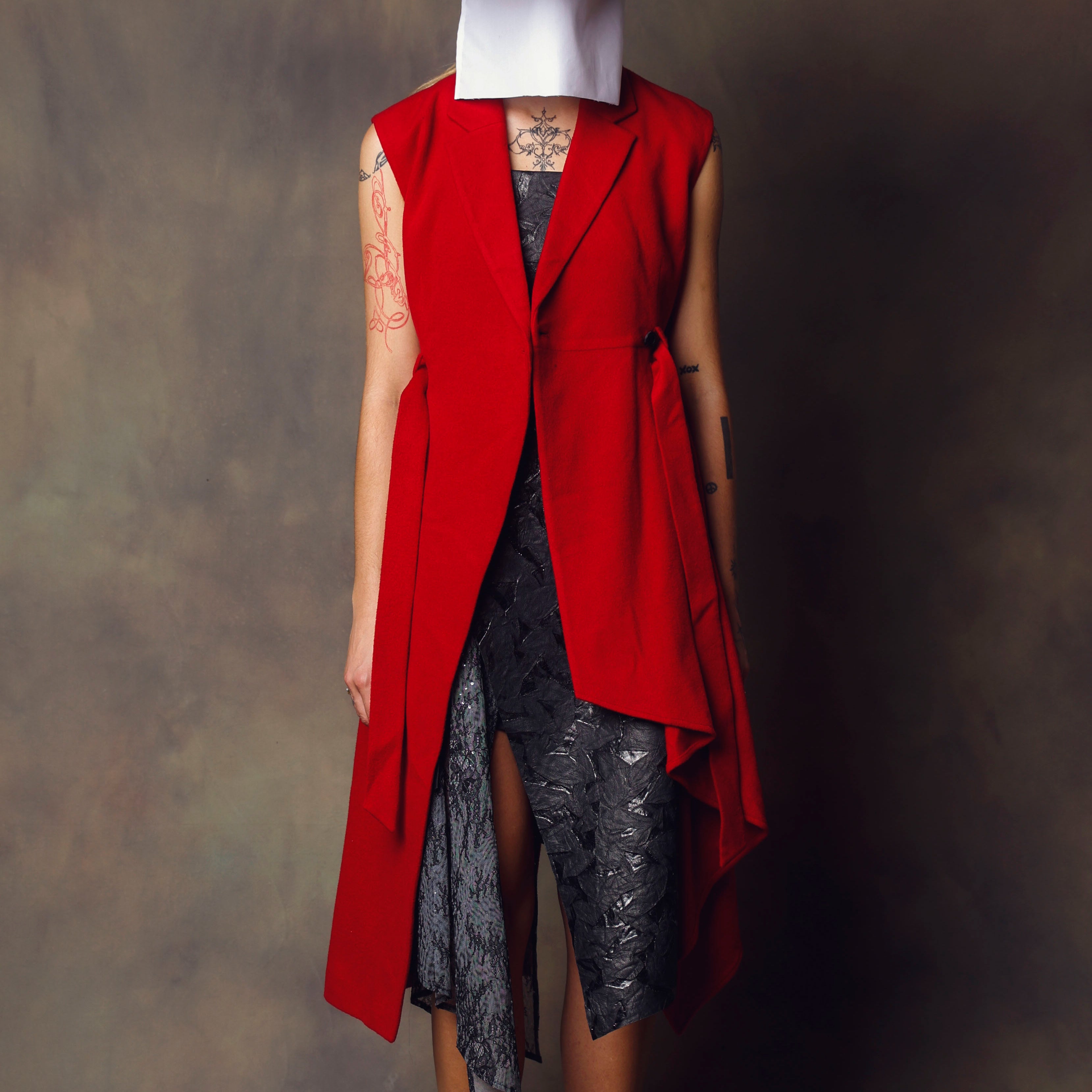 Draped Wool Coat Dress in Red